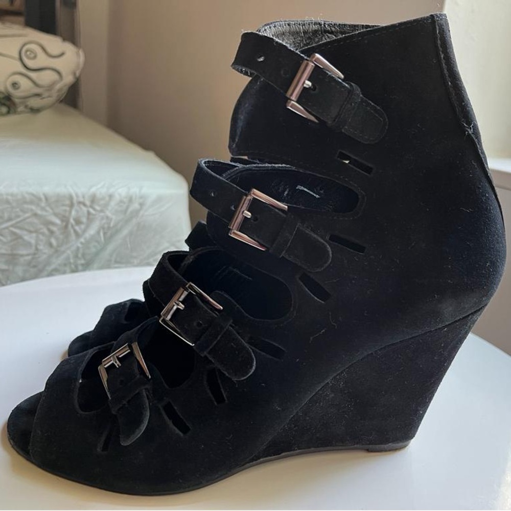 Black Surface To Air Wedge Suede Sandals Shoes Heels Size 40